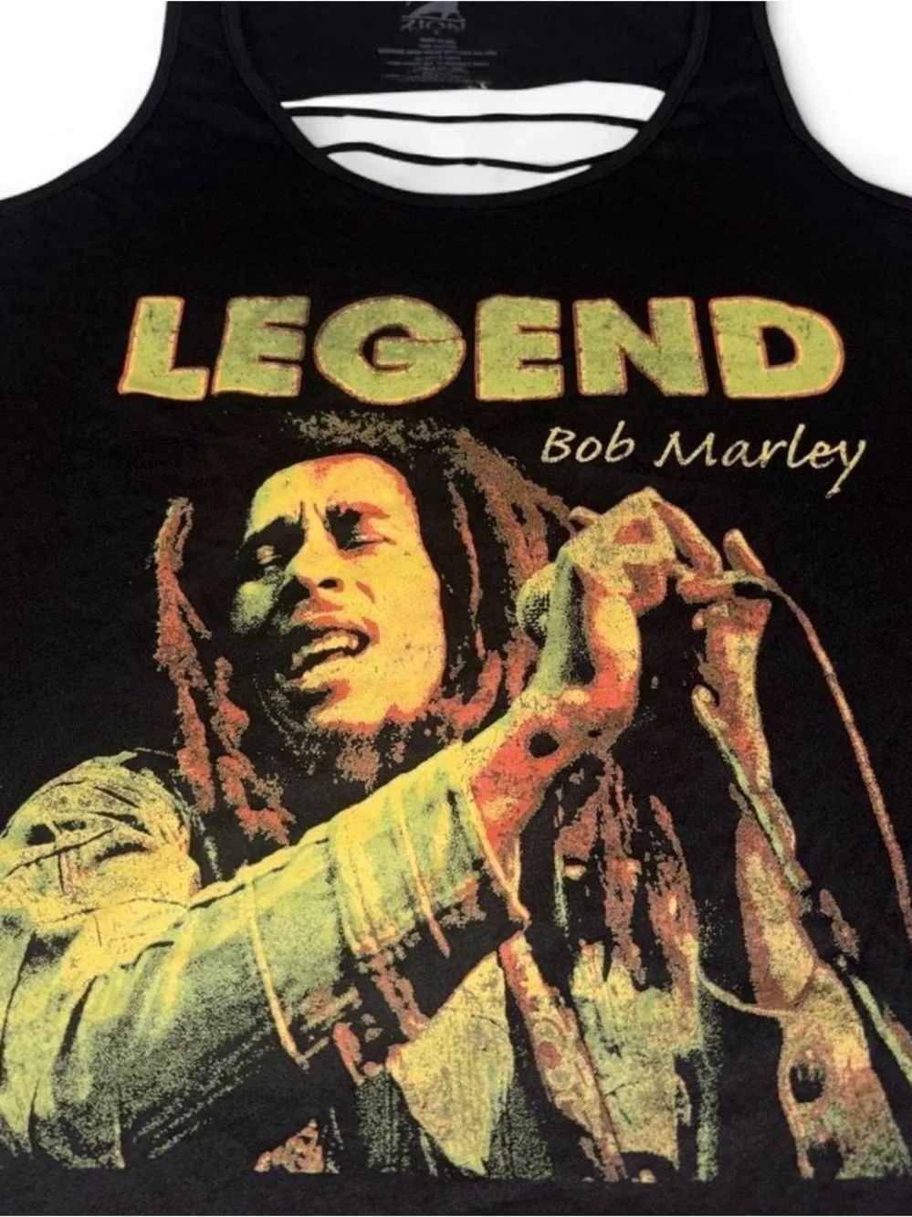 Zion Rootswear Black Tank Top with Yellow/Green Bob Marley 'Legend' Graphic